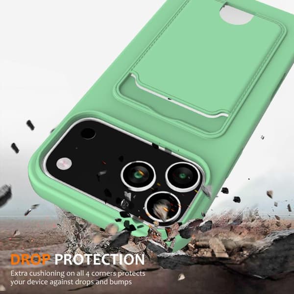 iPhone 18 Pro Max / iPhone 17 Pro Max Skal med Integrerad Kortväska - Solid Färg av Flytande Silikon med Lanyard Grön