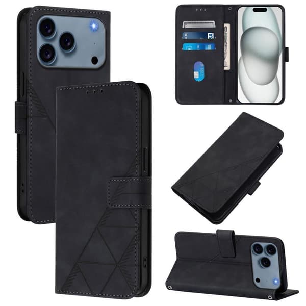 iPhone 18 Pro Max / iPhone 17 Pro Max Skal läderfodral med 3D-embossed flip design Svart