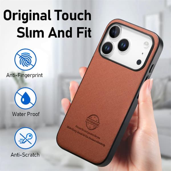iPhone 18 Pro Max / iPhone 17 Pro Max Twill Fabric Läder Skal Brun
