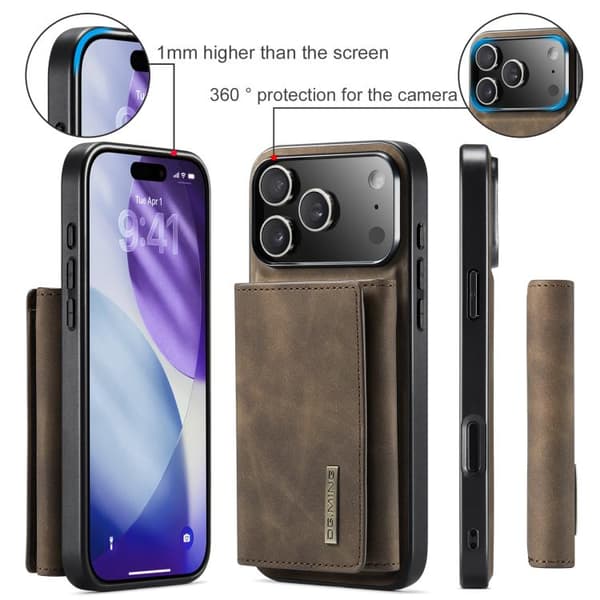 iPhone 18 Pro Max / iPhone 17 Pro Max Skal läderfodral DG.MING M1 Series 3-Fold Multi Card Wallet Kaffe