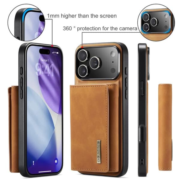 iPhone 18 Pro Max / iPhone 17 Pro Max Skal läderfodral DG.MING M1 Series 3-Fold Multi Card Wallet Brun