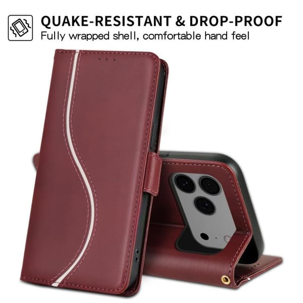 iPhone 18 Pro / iPhone 17 Pro Skal läderfodral med sidobuckle S-kurva Röd