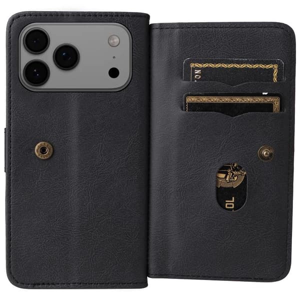 iPhone 18 Pro Max / iPhone 17 Pro Max Skal Läderfodral med Multifunktion och 10 Kortfack Svart