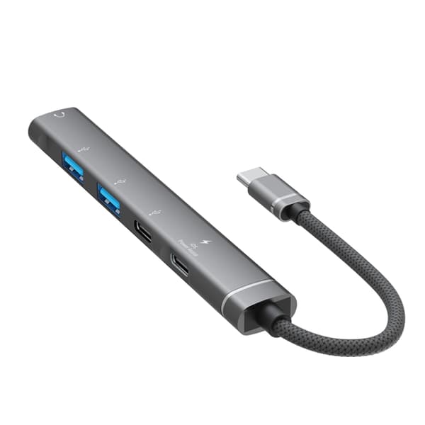 5-i-1 USB-C Multi-funktionshub Adapter (Grå) - Aluminiumlegering, Lätt och Bärbar