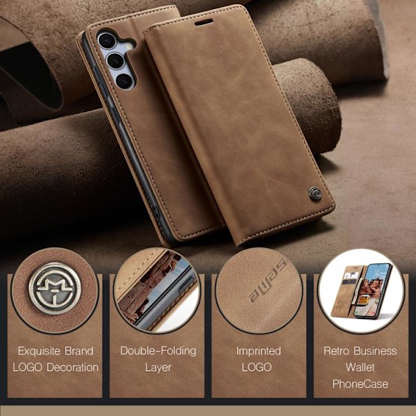 Samsung Galaxy S25 5G Skal CaseMe 013 Multifunktionell Horisontell Flip Läder Brun