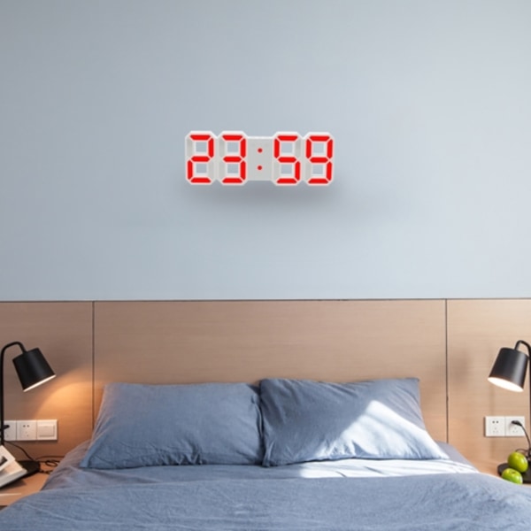 Multifunktionell stor 3D LED digital väckarklocka med snooze-funktion, 12/24 timmars display för hem, kök, kontor, DC 5V, CE-certifierad (röd)