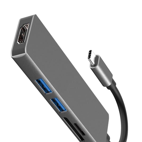 5-i-1 USB-C Hub Adapter: HDMI 4K, 2 USB 3.0 Ports & SD/TF Card Reader