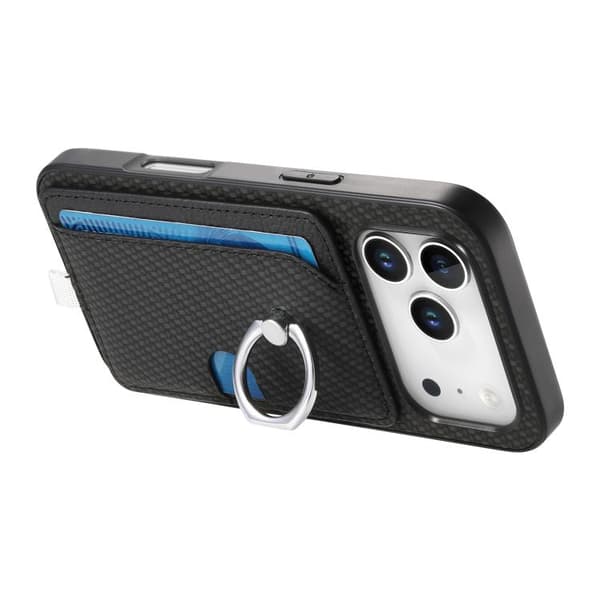 iPhone 18 Pro Max / iPhone 17 Pro Max Skal med kolfiber ring och MagSafe kortficka Svart