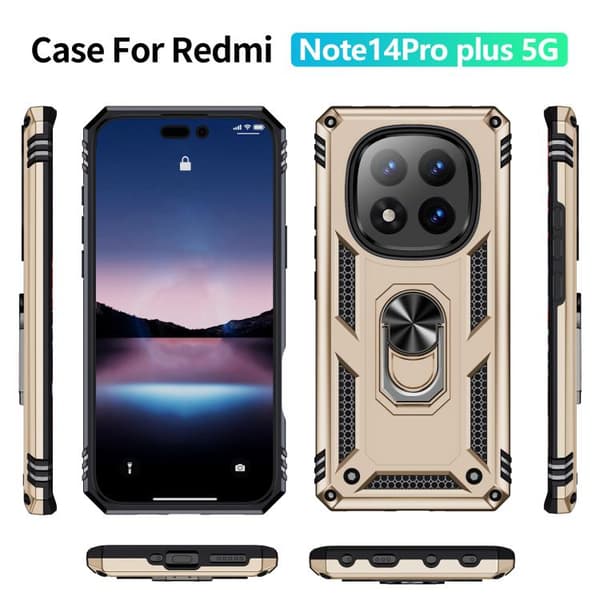 Redmi Note 14 Pro+ 5G Stöttålig TPU + PC Mobilskal med Ställning Guld