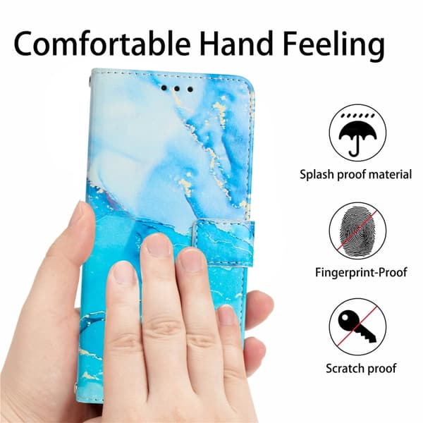 Redmi Note 14 5G Global - Marmor Mönster Läder fodral Blågrön