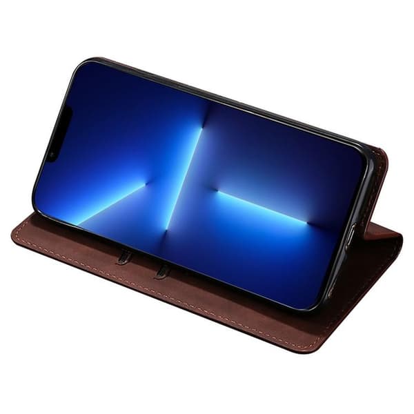 Redmi Note 14 Pro 4G - Magnetiskt Läderfodral med Skinnkänsla Mörkbrun