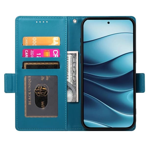 Redmi Note 14 4G - Global Sidobuckle Magnetisk Frostad Läderfodral Blå