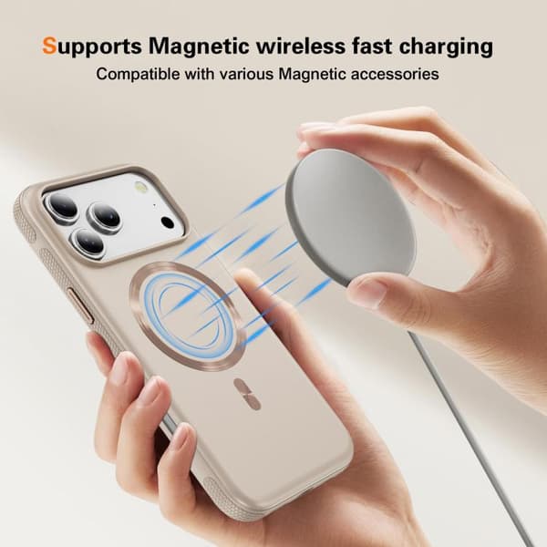 iPhone 18 Pro / iPhone 17 Pro Skal med Imitation Original CD Textur Magsafe PC Hybrid TPU Beige Grå