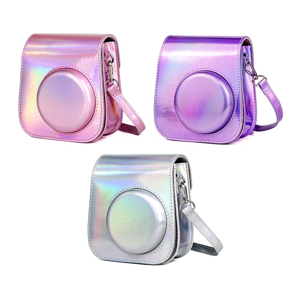 Richwell Bärbar Aurora PU Läder Kameraväska Kameraväska med Axelrem, Lämplig för Fujifilm Instax Mini 11 Ros rosa