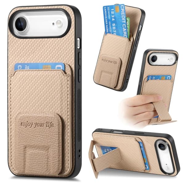 iPhone 17 Air Skal - Kolfiber med Fällbart Ställ Kaki