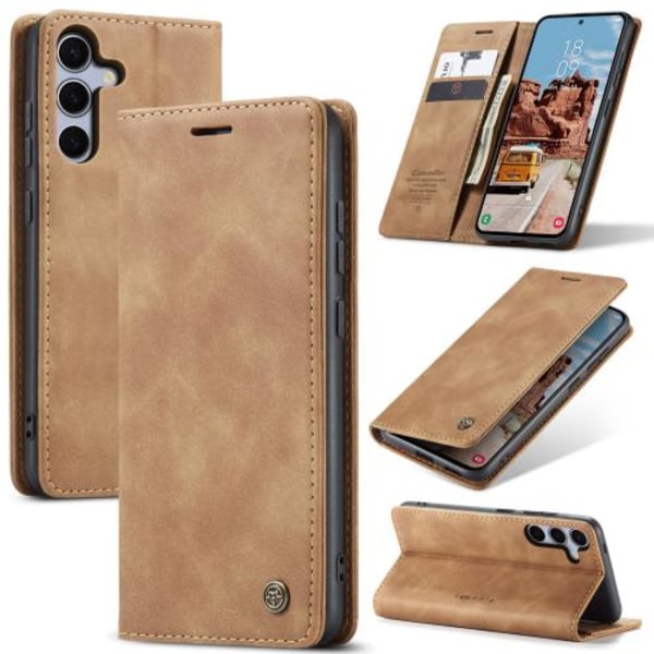 Samsung Galaxy S25 5G Skal CaseMe 013 Multifunktionell Horisontell Flip Läder Brun