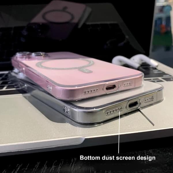 iPhone 16 Pro Max Glitter Magnetisk Ring Transparent MagSafe Skal