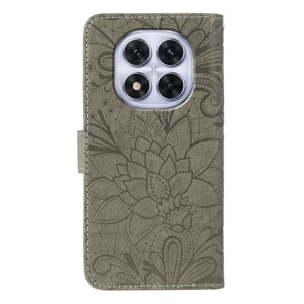 Redmi Note 14 Pro 4G Global - Flip Läderfodral med Blommönster och Prägling Grå
