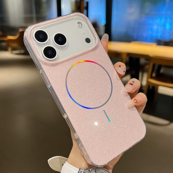 iPhone 18 Pro Max / iPhone 17 Pro Max Skal med Glittrande Pulvret Plätering och MagSafe IMD Fullt Skydd Rosa