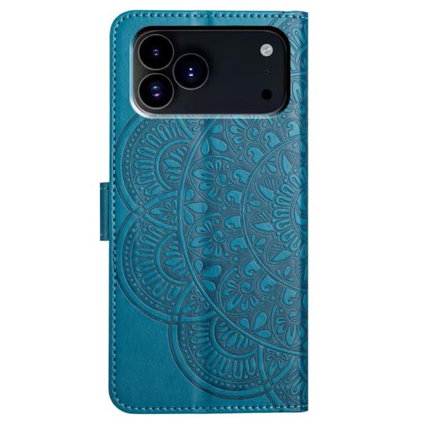 iPhone 18 Pro / iPhone 17 Pro Skal Läderfodral med Blomsterprägling Blå