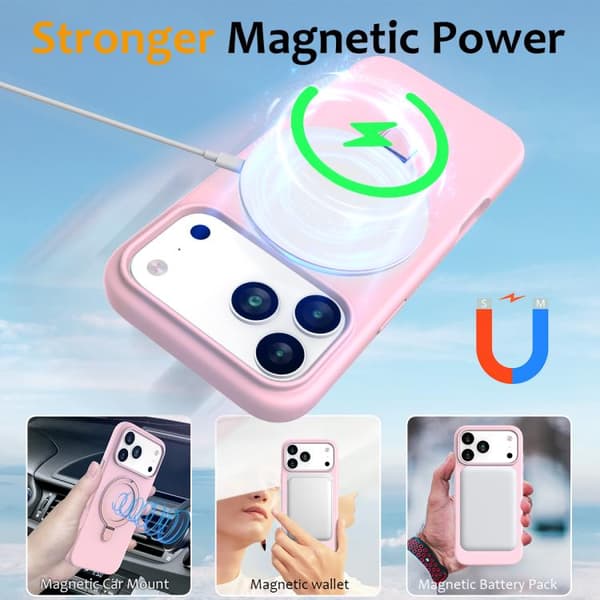 iPhone 18 Pro Max / iPhone 17 Pro Max Skal - Flytande Silikon med MagSafe Magnetisk Ringhållare Grå Rosa
