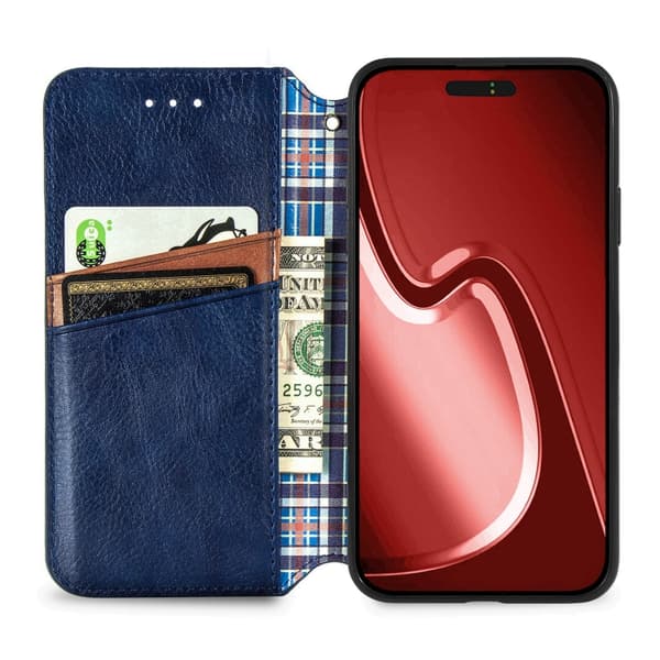 iPhone 16 Pro Max Cubic Grid Pressad Magnetisk Läder Skal - Fodral Blå