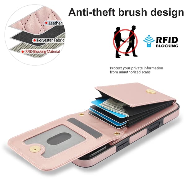 iPhone 16 Pro Max YM015 Rhombisk Kortväska RFID Skal Roséguld