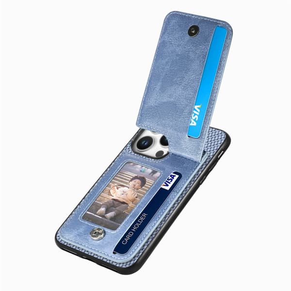 iPhone 16 Pro Kolfiber Vertikal Flip Zipper Skal Blå