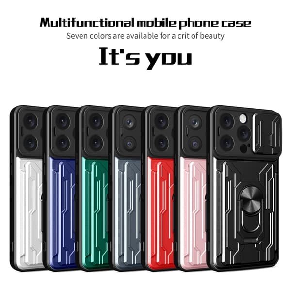 iPhone 16 Pro Max Skal med Sliding Camshield och Kortfack - TPU+PC Material Roséguld