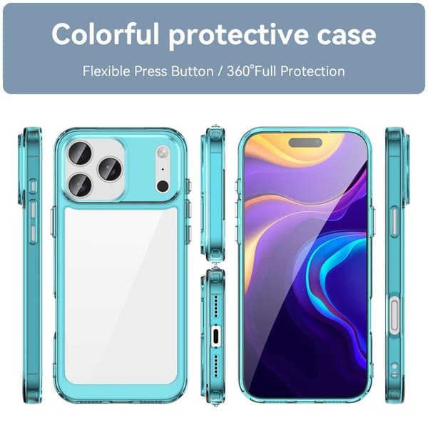 iPhone 18 Pro Max / iPhone 17 Pro Max Skal - Färgglad Serie av Akryl + TPU Transparent blå