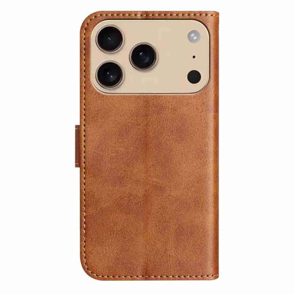 iPhone 18 Pro / iPhone 17 Pro Skal läderfodral med dubbelvikning och S-form Brun
