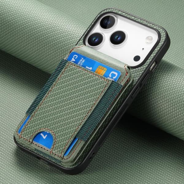 iPhone 18 Pro Max / iPhone 17 Pro Max Skal - Kolfiber med Vertikal Flip och Ställfunktion Grön