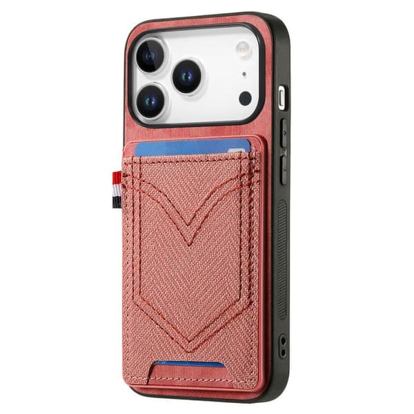 iPhone 17 Pro Max Skal - denimtextur med kortfack Rosa