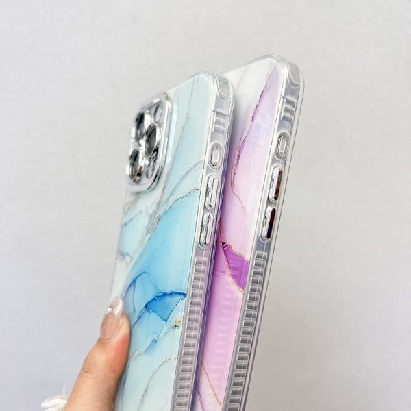 iPhone 16 Pro Electroplaterad Marmor Textur Skal Rosa M2
