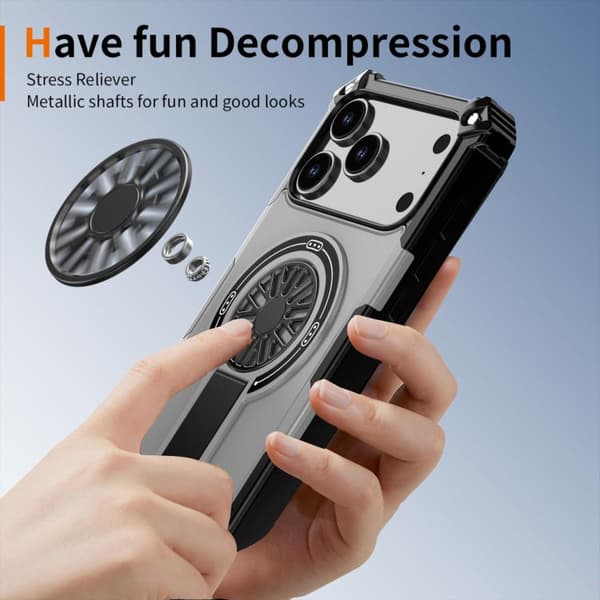 iPhone 18 Pro Max / iPhone 17 Pro Max Shockproof Kickstand Metallic Shaft MagSafe Skal Silver