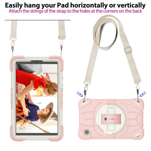 Samsung Galaxy Tab A9 / A11 Bat Hand Grip Ställ Rosa Vit