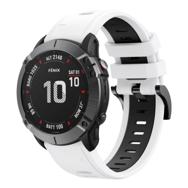 För Garmin Fenix ​​6 Pro GPS 22mm Tvåfärgad Sports Silikon Watch Band White-Black