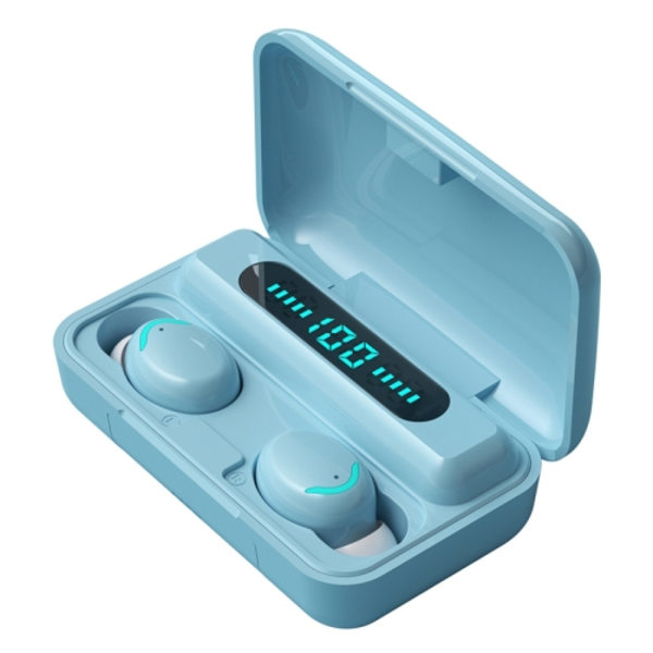 F9-5C Macaron-serie fyrstångs andningsljus + digital display brusreducerande Bluetooth-hörlurar Baby blå
