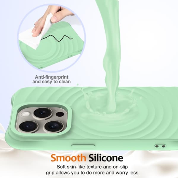 iPhone 16 Pro Max Wave Texture MagSafe Magnetisk Flytande Silikon Skal Grön