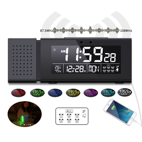 TS-P30 Multifunktionell nattlampa larm digital klocka med FM-radio & temperatur / fuktighetsdisplay & IR-sensorfunktion (rosa)