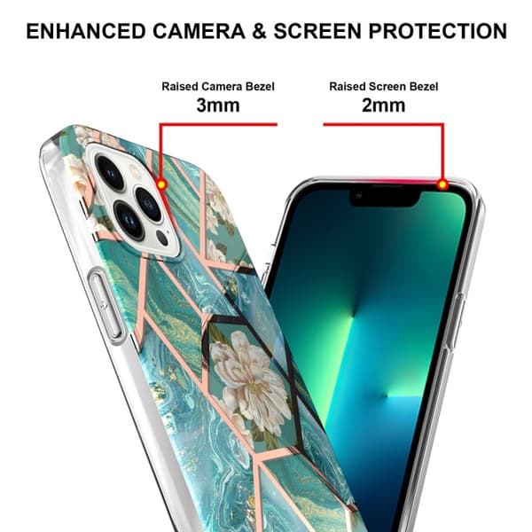 iPhone 16 Pro Max Skal med Splicing Marmor Blomma IMD TPU Design Blå blomma