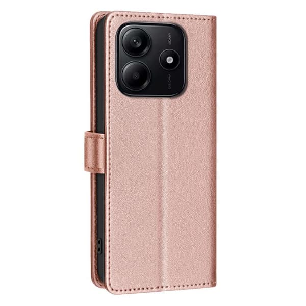 Redmi Note 14 4G - RFID Skyddande Läderfodral med Litchi Textur Guld
