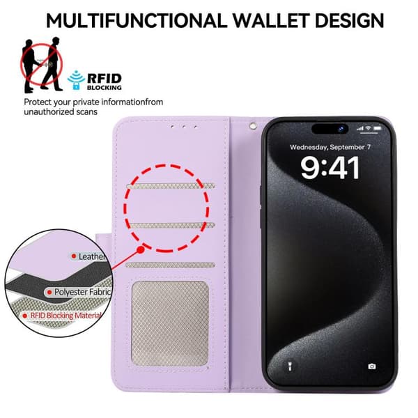 Redmi Note 14 4G - ABEEL Delikat Textur Splicing RFID Läderfodral Purpur