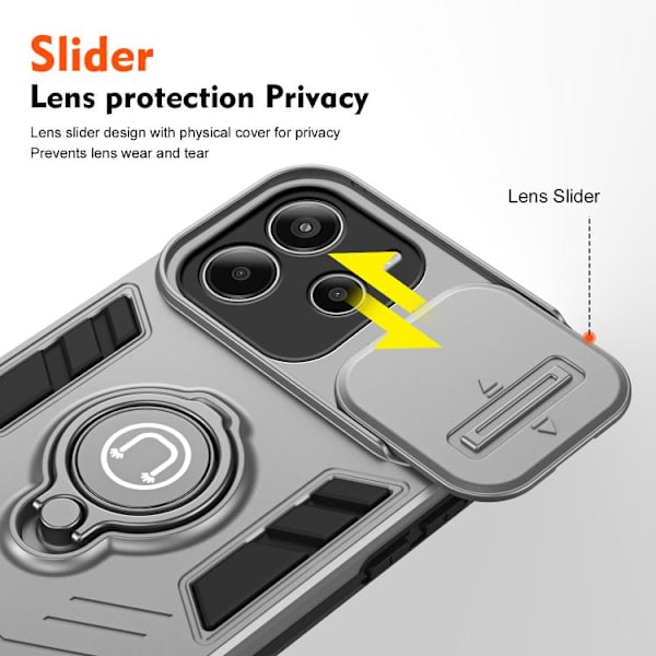 Redmi Note 14 4G - Camshield Ring Holder fodral Grå