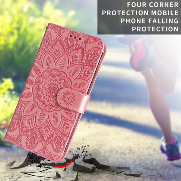 iPhone 18 Pro Max / iPhone 17 Pro Max Skal läderfodral med präglad solros Rosa