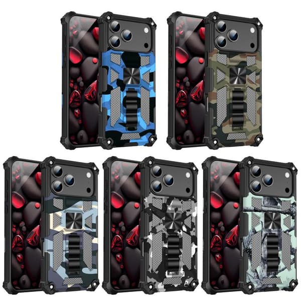 iPhone 18 Pro / iPhone 17 Pro Camouflage Armor Kickstand TPU + PC Magnetisk Skal Armégrön