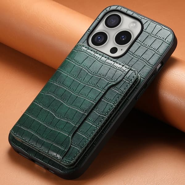iPhone 16 Pro Max Crocodile Textur Skal Design med Full Täckning Grön