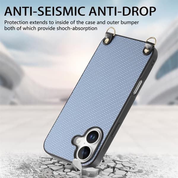 iPhone 17 Skal - kolfibertextur med axelrem Blå