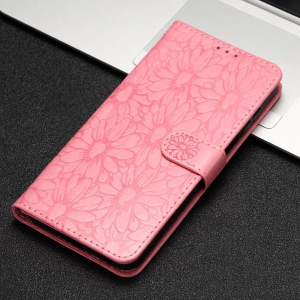 iPhone 18 Pro Max / iPhone 17 Pro Max Skal Läderfodral med Daisy Prägling Rosa