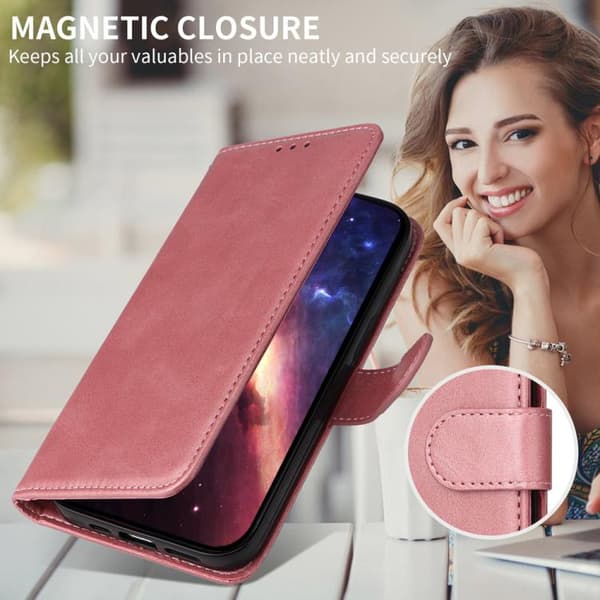 iPhone 18 Pro / iPhone 17 Pro Skal Läderfodral - Klassisk Kalvskinnstextur Roséguld